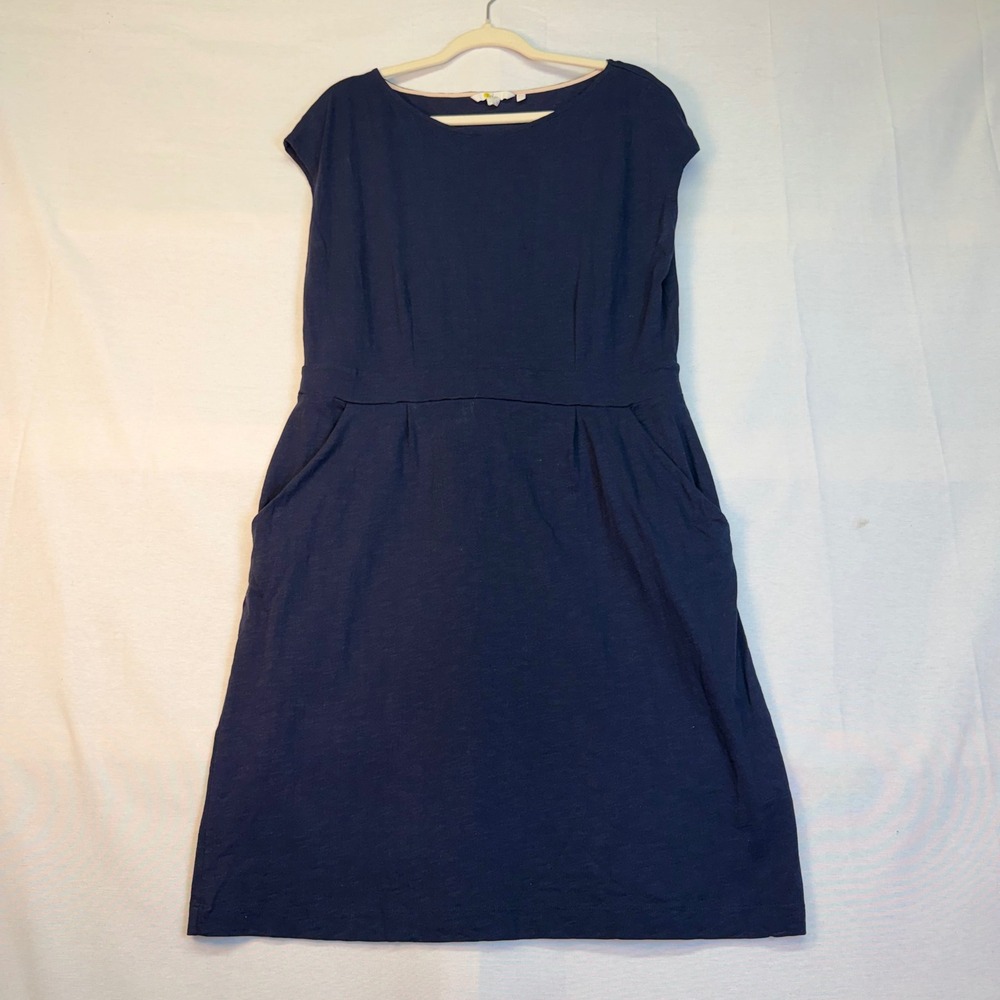 Boden Navy Blue Cotton Slub Jersey Fit and Flare Pocket Dress J0849 US 14R